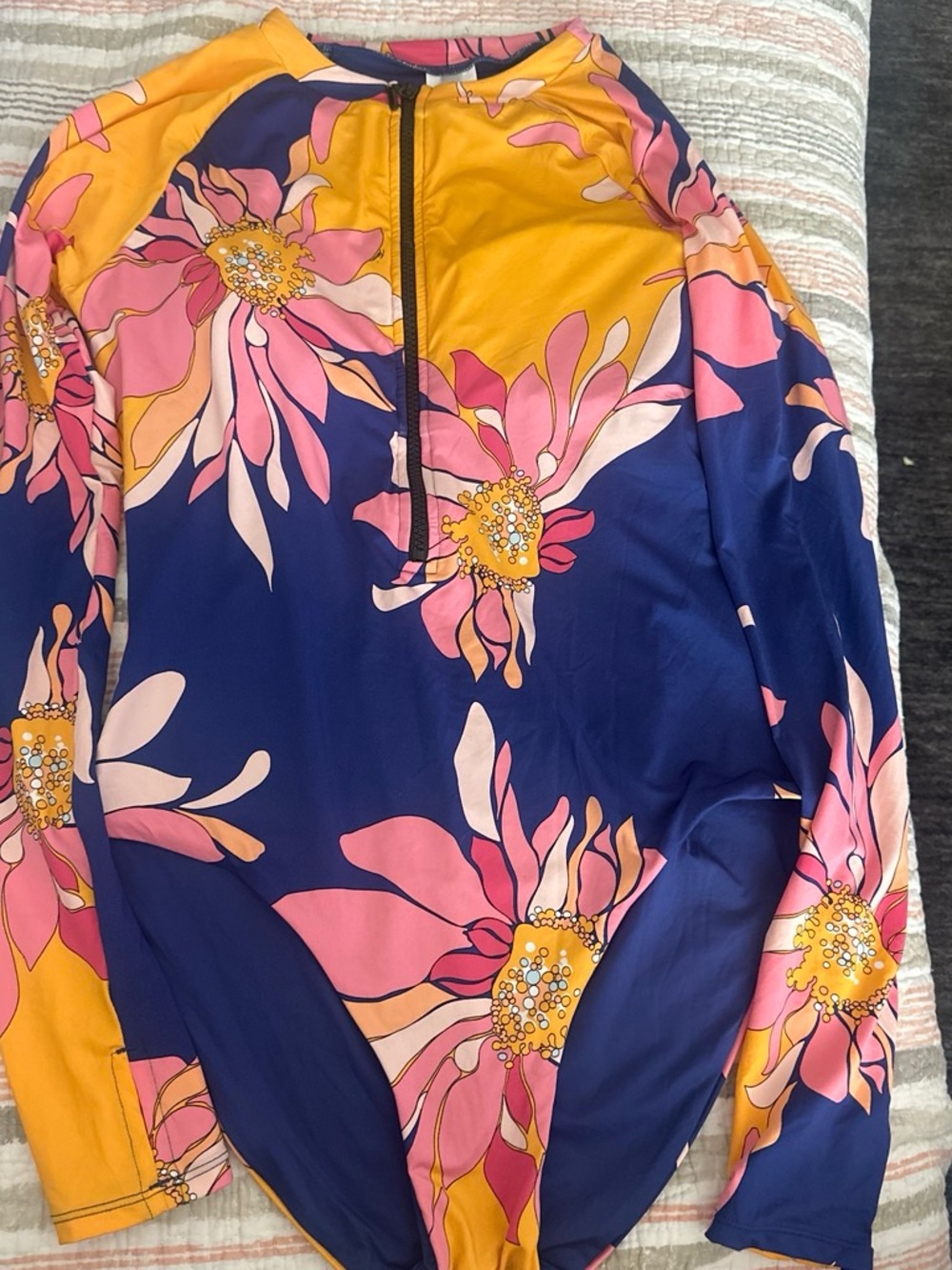 Trina Turk Navy Blue Pink Yellow Floral One-Piece Swimsuit